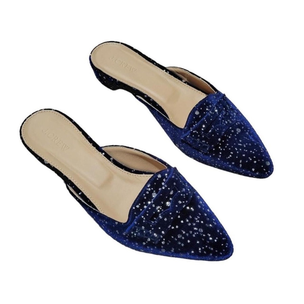 J CREW Glitter Sparkle Flats Loafer Mules 8.5 - Picture 2 of 11
